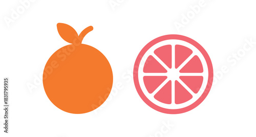 2 minimal icons orange colored orange grapefruit colored pink