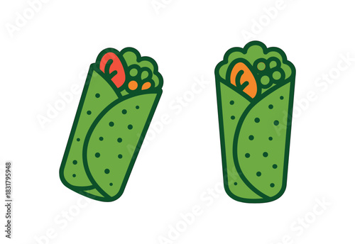 2 minimal icons spinach wrap colored green filling colored mixed vegetables