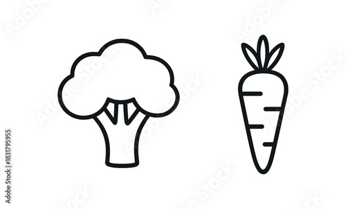 2 minimal icons broccoli black outline carrot black outline