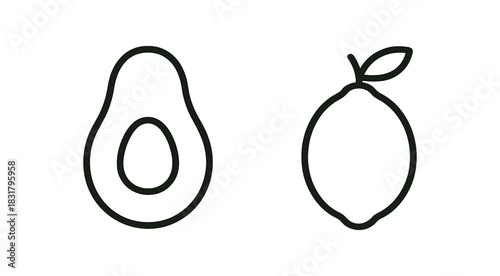 2 minimal icons avocado black outline lemon black outline
