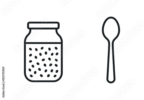 2 minimal icons chia pudding jar black outline spoon black outline
