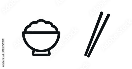 2 minimal icons rice bowl black outline chopsticks black outline