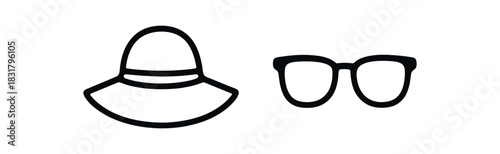 2 minimal icons sun hat black outline sunglasses black outline