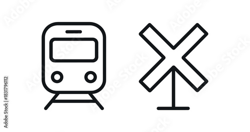 2 minimal icons train black outline railway sign black outline