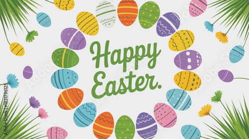 Abstract geometric composition with vibrant color splashes and clean lines on a white background