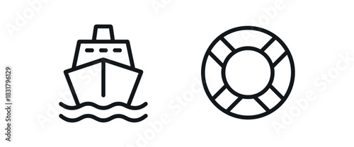2 minimal icons cruise ship black outline lifesaver black outline