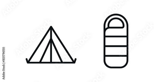 2 minimal icons tent black outline sleeping bag black outline