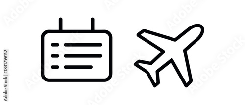 2 minimal icons airport board black outline plane icon black outline