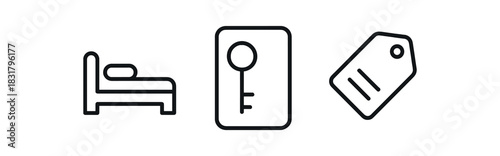 minimal icons bed black outline keycard black outline luggage tag black outline