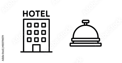 2 minimal icons hotel building black outline bell black outline