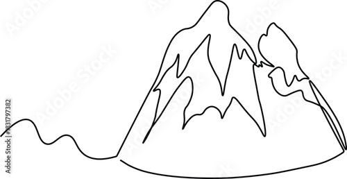 Hand drawn mountains tops covered with snow. Continuous one line drawing of mountains. Minimalist style