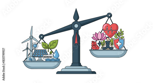 Balance between environmental sustainability and human wellbeing, Generative AI.