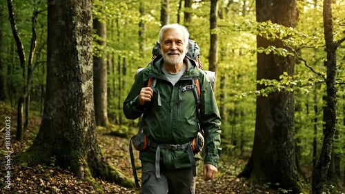 Wallpaper Mural Senior Man Hiking Through a Lush Green Forest. Torontodigital.ca