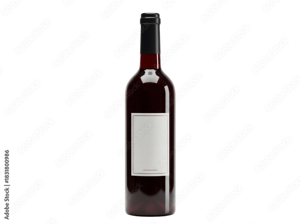 Naklejka premium Red wine bottle isolated PNG on transparent background, dark glass bottle with blank label for branding and product presentation