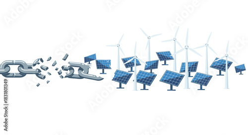 Breaking Chain Symbolizing Renewable Energy Transition, Generative AI.