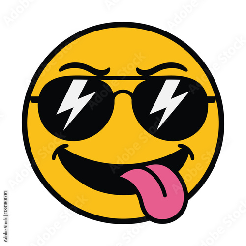 Cool smiling emoji face with sunglasses showing tongue out