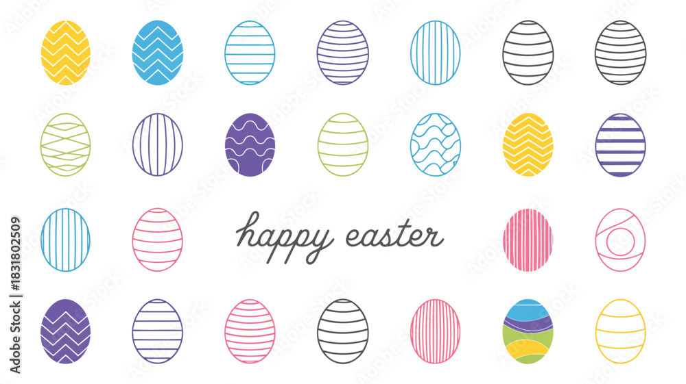 Fototapeta premium Happy easter greeting with colorful patterned easter eggs on a white background