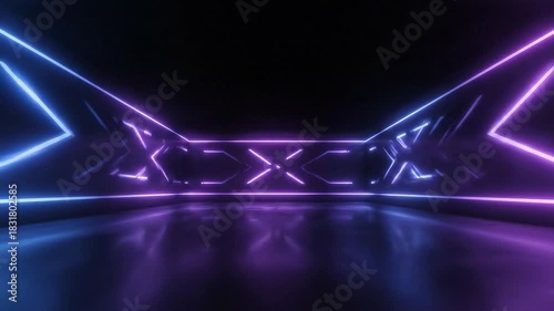 Wallpaper Mural Futuristic Neon Tunnel with Arrows and Reflections in Dark Space. Torontodigital.ca