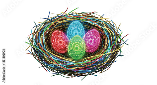 Colorful Easter Eggs Nestled in a Twig Nest 1, Generative AI.