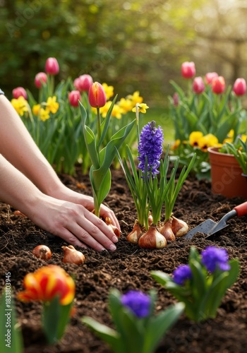 Planting Flower Bulbs in Spring Garden