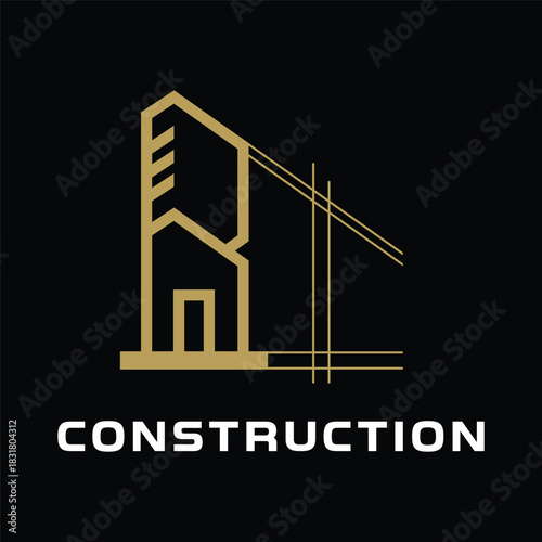 Clean Construction Logo Monoline Outline Home