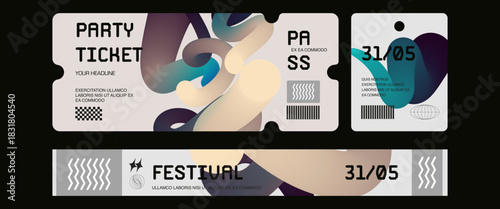 Control ticket bracelets for events, disco, festival, fan zone, party, staff. Vector mockup of a festival bracelet in a futuristic style.	
