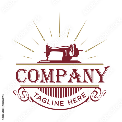 Vintage Tailor Shop Badge Logo Sewing Machine Engraving Vector