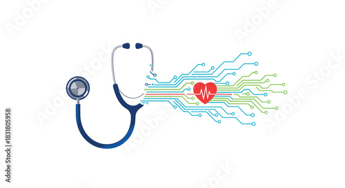 Digital Heartbeat Stethoscope Technology Healthcare Innovation, Generative AI.