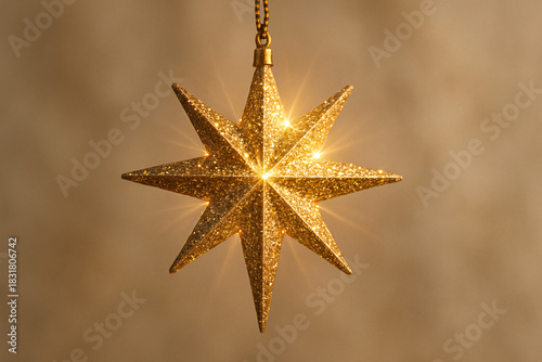 Glittering Gold Christmas Star Ornament with Sparkles