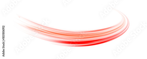 A flowing red light wave bends into a thin line in a soft png shine and begins to twist. Tiny sparks twirl line near the curves while a gentle swirl drifts across the frame. All remains red. Vector.