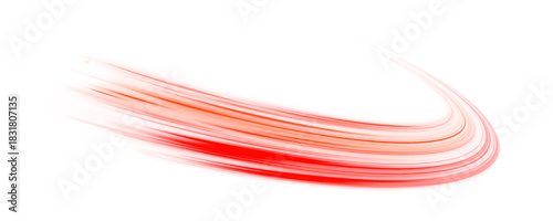 A drifting red light wave forms a smooth line in a glowing png haze and begins to twist softly. Small particles twirl along its curves while a calm swirl spreads outward. The glow stays red. Vector.