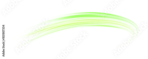 PNG glowing green streaks curve and twist with motion. Vector neon lines flow across space, forming dynamic trails. Bright light lines spiral, creating speed and flowing energy effects.