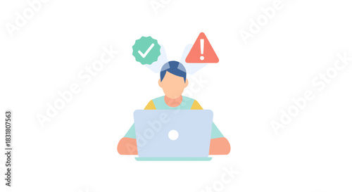 A person thoughtfully evaluates choices and potential outcomes while working on a laptop, symbolizing complex decision-making and problem-solving in a modern digital environment.