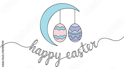 Abstract single line drawing of a crescent moon transitioning into a flowing organic shape with vibrant colors