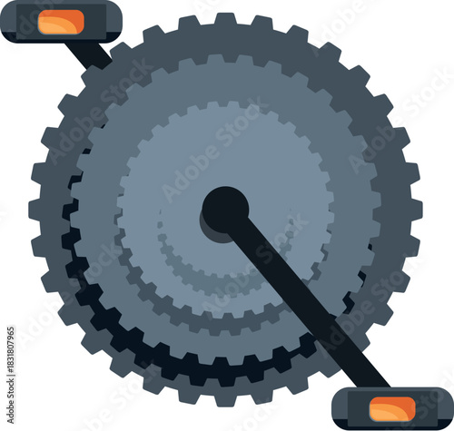 Close up of bicycle gears rotating, showcasing the interconnected movement of pedal, crank arm, and cogs