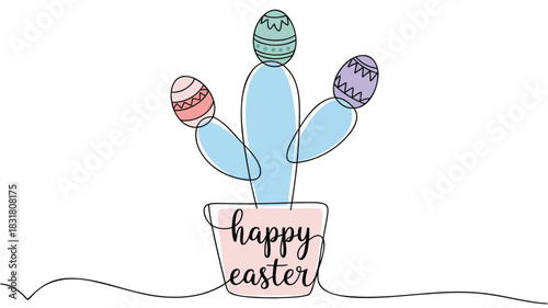 Whimsical cartoon cactus illustration with a single flowing line perfect for banners and advertisements