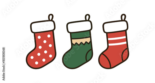 Flat vector illustration holiday stockings rounded shapes clean outline