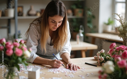 floral designer working. High quality