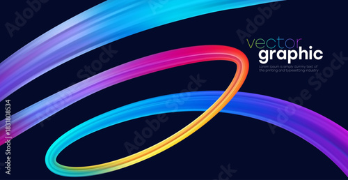 Vector Illustration Of Neon Ribbon Curves In Motion. Bright Gradient Circles ...