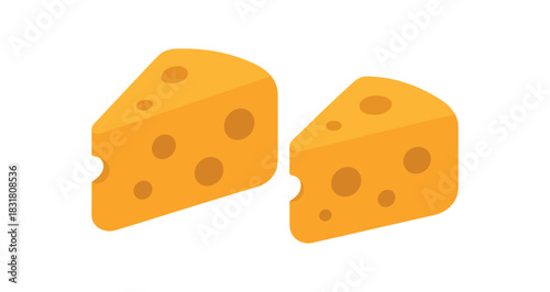 Flat vector illustration 2 cheese wedges with holes rounded silhouettes