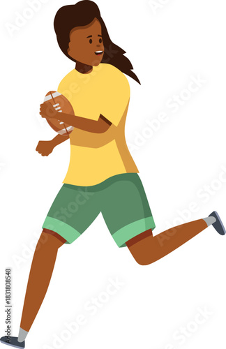 Professional rugby player running and holding a ball during a rugby match