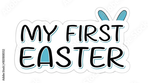 Charming flat vector illustration celebrating a baby s first easter featuring adorable springtime elements and festive decorations perfect for early childhood celebrations