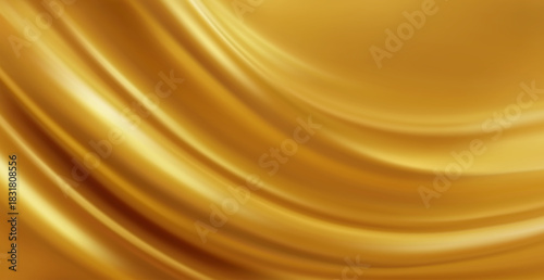 Golden Abstract Curves. Shimmering Flowing Lines. Vector Illustration Background.
