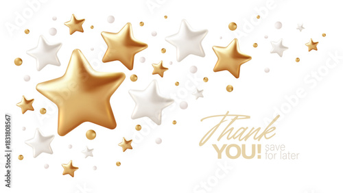 Thank You Stars Celebrate Joy. Gold and White Confetti. Vector Illustration Background