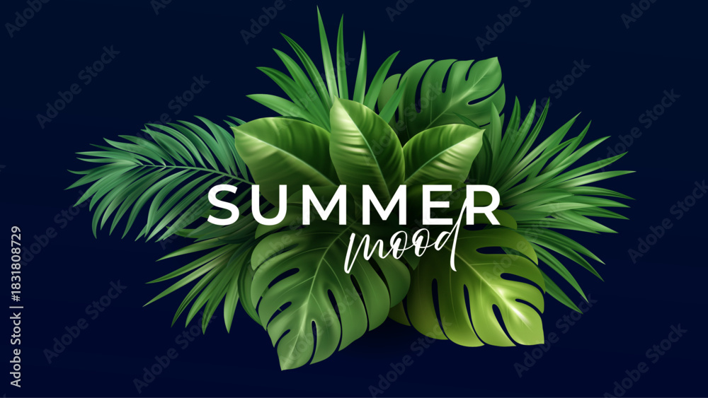 Obraz premium Summer Mood Leaves Create Vibrant Green Energy. Tropical Foliage And Calm Style For Visuals. Vector Illustration Background
