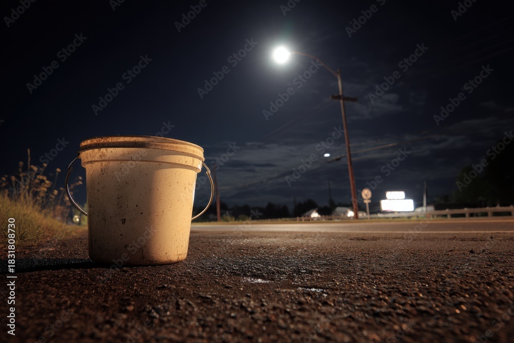 Fototapeta premium Bucket at Night on Deserted Road