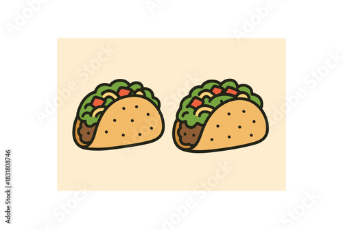 Flat vector illustration 2 tacos with simple fillings rounded silhouettes clean outline