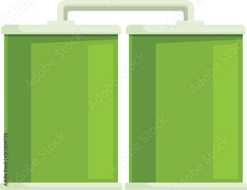 Two large green metal tanks connected by white pipe storing biofuel, renewable energy concept