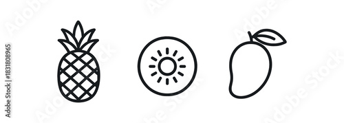 minimal icons pineapple black outline kiwi black outline mango black outline
