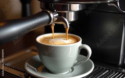 Cup of coffee on coffee maker machine. High quality